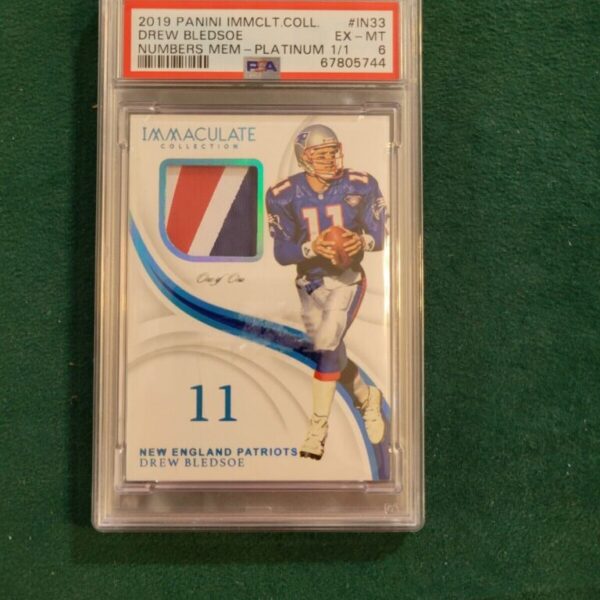 2019 Immaculate Immaculate Numbers Relics Platinum IN33 Drew Bledsoe PSA 6