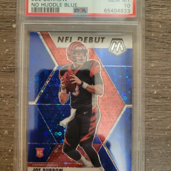 2020 Panini Mosaic No Huddle Blue Mosaic Joe Burrow Rookie PSA 10