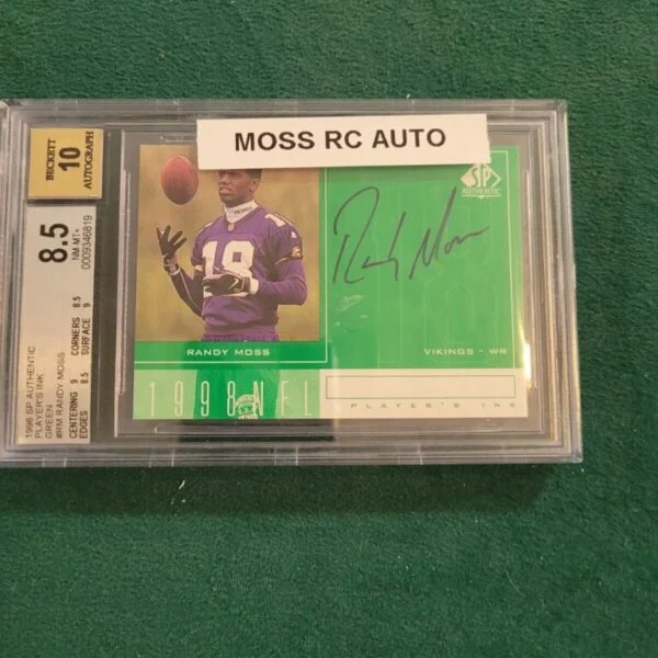 1998 SP Authentic Player's Ink Green #RM Randy Moss BGS 8.5 for card and 10 for