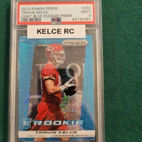 2013 Panini Prizm Light Blue Pulsar Prizm #292 Travis Kelce Rookie PSA 9