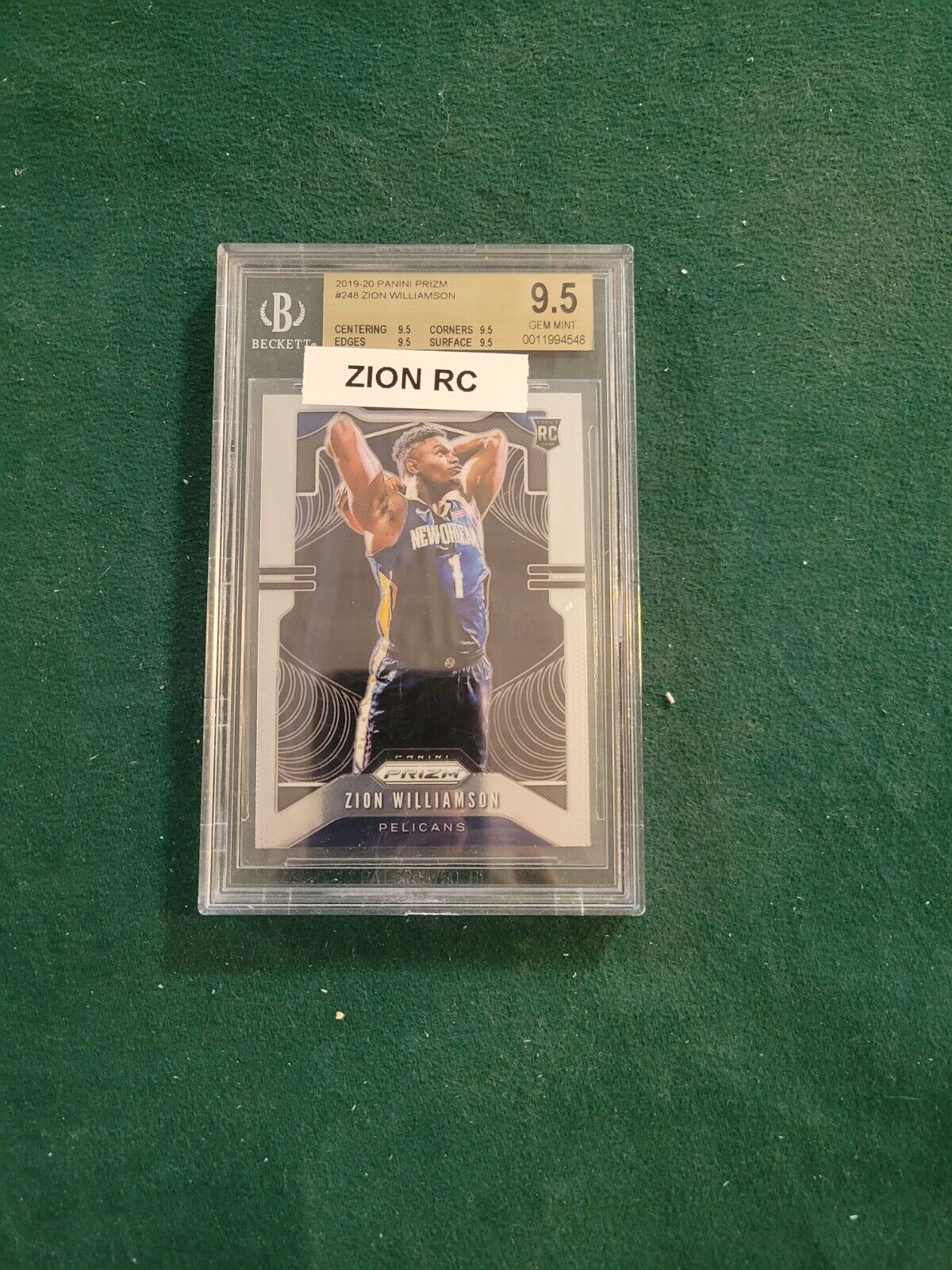 2019-20 Panini Prizm #248 Zion Williamson BGS 9.5 Rookie