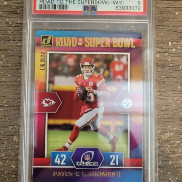 2022 Donruss Road to the Super Bowl Wildcard WCPM Patrick Mahomes II PSA 8