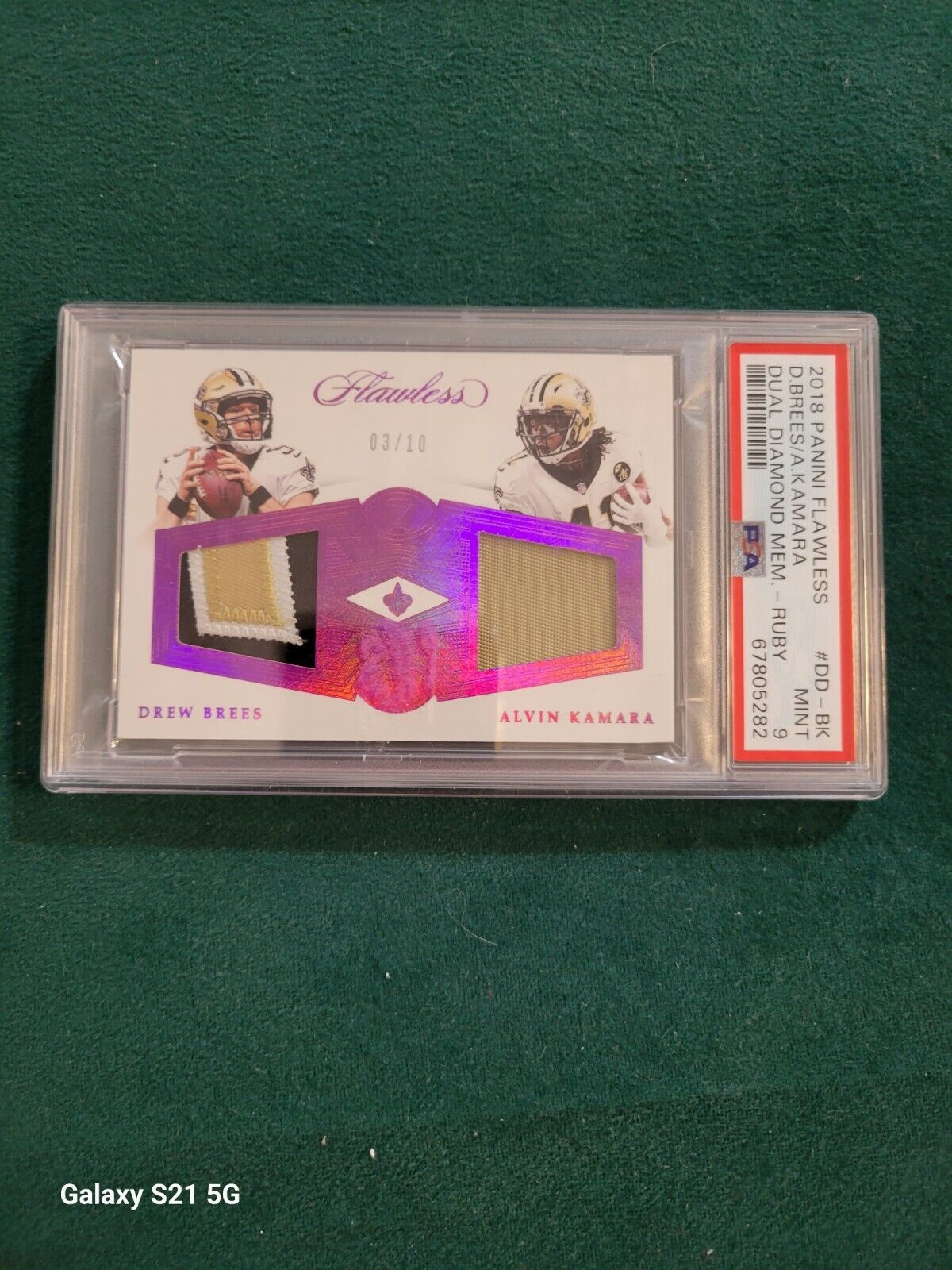 2018 Panini Flawless Dual Diamond Memorabilia Ruby DDBK Brees/Kamara PSA 9