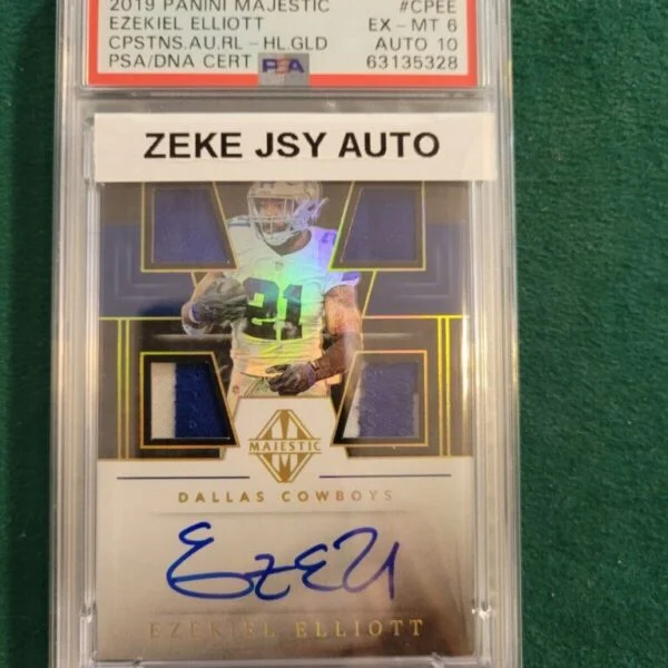 2019 Panini Majestic Capstones Jersey Auto Holo Gold CPEE Ezekiel Elliott PSA 6