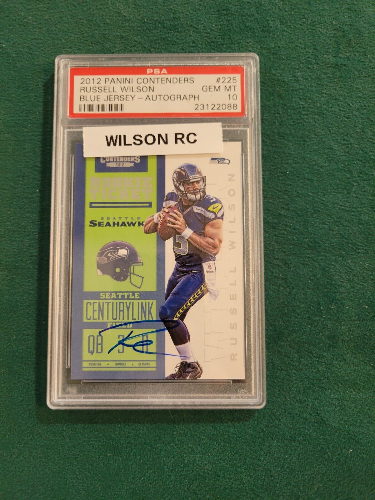 2012 Panini Contenders Rookie Ticket Autograph #225 Russell Wilson Blue Jersey P