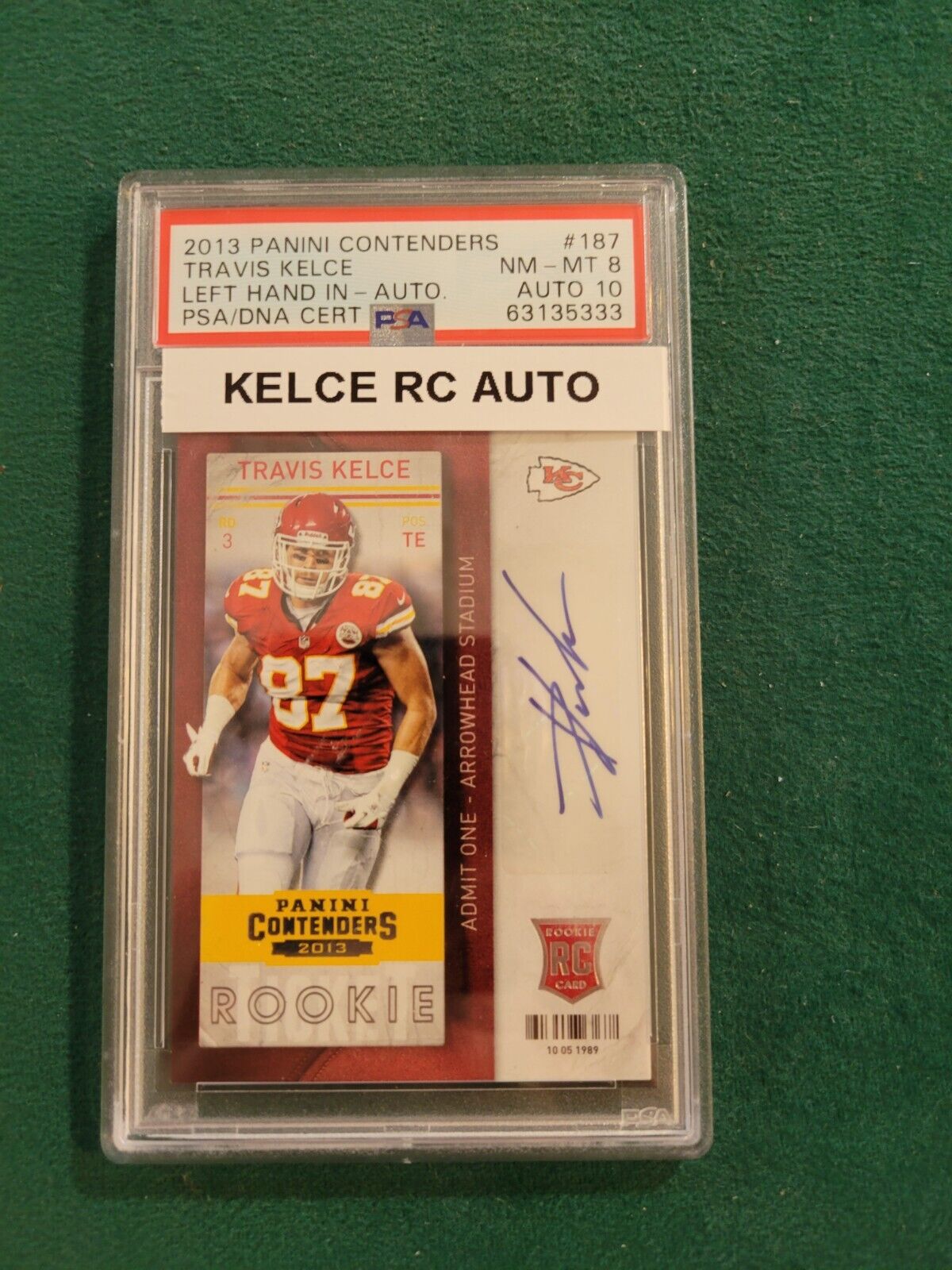 2013 Panini Contenders Rookie Ticket #187A Travis Kelce Auto PSA 8