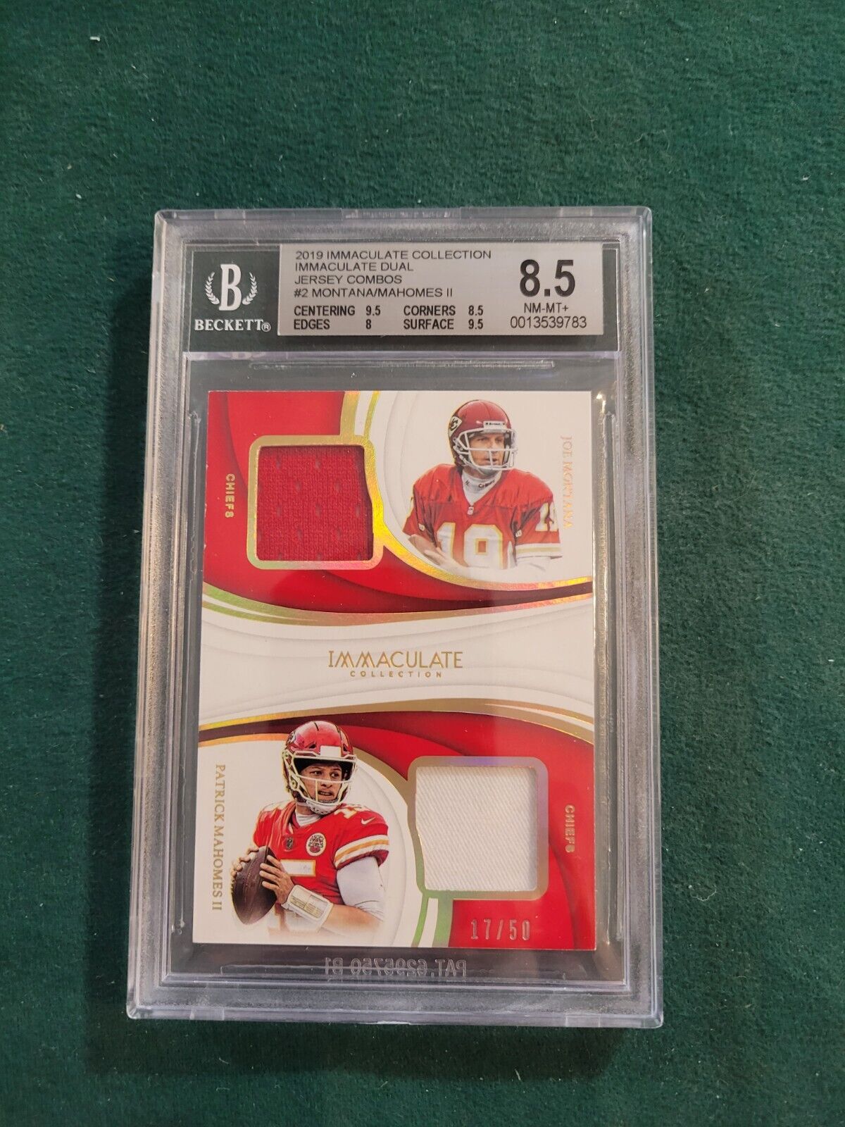 2019 Panini Immaculate Collection Immaculate Duals Mahomes/Montana BGS 8.5