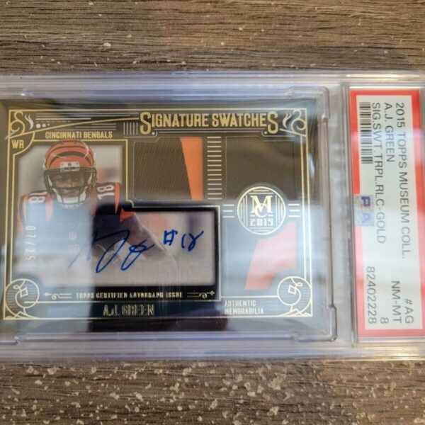2015 Topps Museum Collection Signature Swatches Triple Gold AJ Green PSA 9