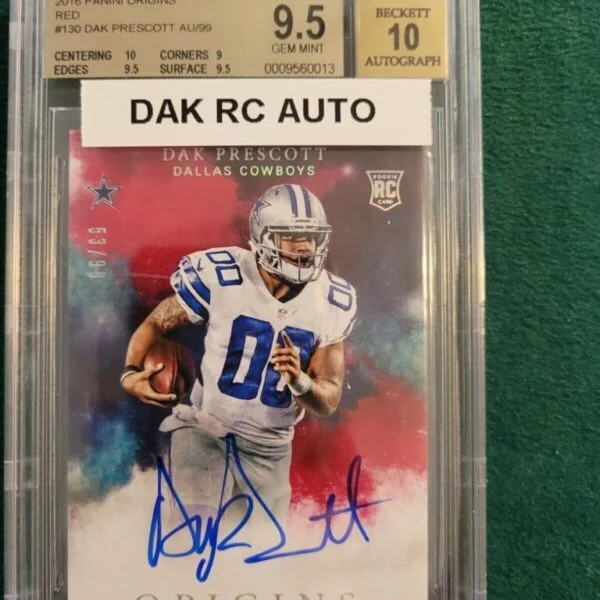 2016 Panini Origins Red #130 Dak Prescott Rookie Autograph 53/99 BGS 9.5 for car