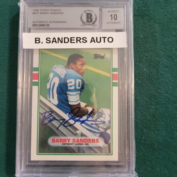 1989 Topps Traded 83T Barry Sanders Autograph Beckett Auto 10