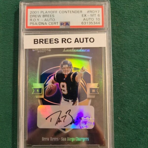 2001 Playoff Contenders Rookie of the Year Contenders Autograph Drew Brees PSA 6